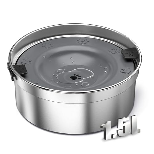 Dog Water Bowl No Spill, 1.5L/50oz Stainless Steel Slow Water Bowl for Dogs, Spill Proof Dog Bowl with Anti-Splash & Non-Slip, Slow Drinking Water Bowl Dispenser for Messy Drinkers (Silver) - color: Silver