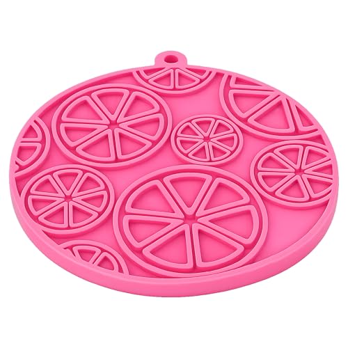 SodaPup Citrus Round eMat – Durable Enrichment Feeder Lick Mat for Dogs & Cats, Non Toxic Pet Safe Food Safe Material, Made in USA, Slow Feeder for Calming & Digestive Health - color: Pink Citrus eMat