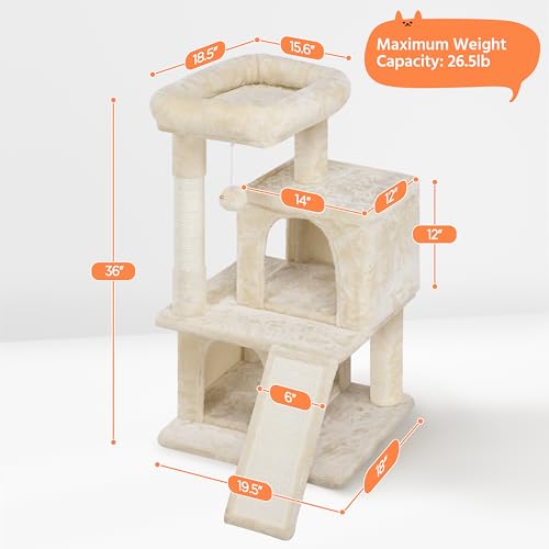 Yaheetech 36in Cat Tree Tower with Large Perch for Senior Kittens - color: Beige, size: 36in