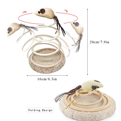Andiker Interactive Cat Toy, Cat Plush Toy with Spiral Spring Plate and Funny Ball or Mouse Interactive Stainless Steel Spring Rotating Cat Creative Toy to Kill time and Keep Fit (Ball)