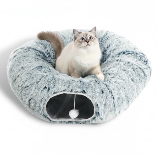 AUOON Plush Cat Tunnel Bed for Indoor Cats, 36" L x 36" W x 11.5" H, Gray - color: Gray