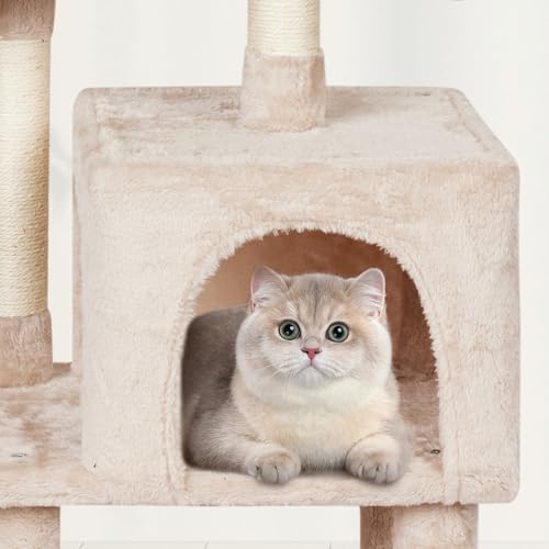 Cut Cat Tree Cat Tower Condo with Hammock Kittens Scratching Post Beige - color: Beige