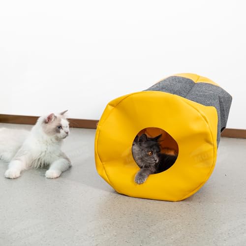Cat Play Bag Collapsible Cat Tunnel Activity Center Mat Play Rug - color: M Gray+Yellow
