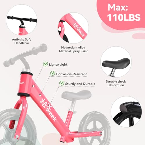 Toddler Balance Bike 12” No Pedal Training Bike for Kids 2-5 Years Adjustable Seat & Handlebar Best Gifts for 1-3 Boys Girls (Pink) - color: Pink