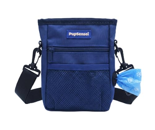 Dog Treat Pouch for Training – Magnetic Dog Treat Bag with Belt Clip & Poop Bag Dispenser – Hands Free Carry Pouch with Auto-Close Access & Shoulder Strap – Durable Pet Gear – Navy Blue - color: Navy Blue