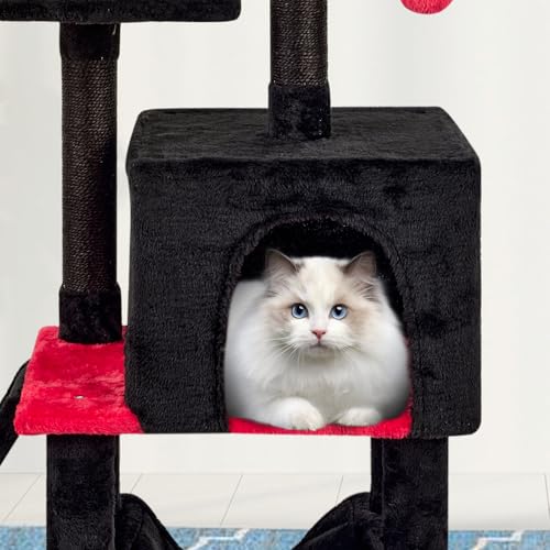 Gothic Cut Cat Tree Cat Tower Condo with Hammock Kittens Scratching Post - color: Redblack