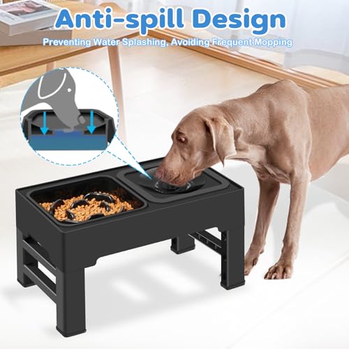 2-in-1 Elevated Dog Bowls, No Spill Water Bowl, Slow Feeder Food Bowl - size: Slow Feeder
