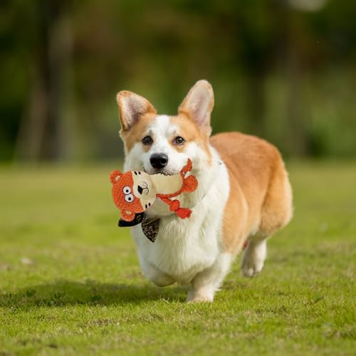 Cute Animals Interactive Dog Squeak Toys, Rope Plush Pet Chew Toys - Orange - color: Orange Tiger