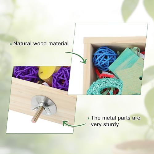 Bird Foraging Toys Box, Wooden Foraging for Birds, Colorful, M - color: Wood Color, Colorful, size: Medium