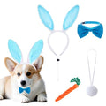 4Pc Dog Easter Costume Set Bunny Ears Headband Bowtie Tail Chew Toy - color: Blue
