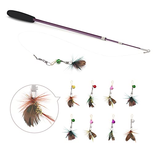 SONGWAY Cat Teaser Wand Toy - 10 Pieces Insect Cat Feather Toy Set with Retractable Wand and Feather Refills with Bell, Interactive Toys for Indoor Cats - size: Wand Cat Feather Toys 1 Piece