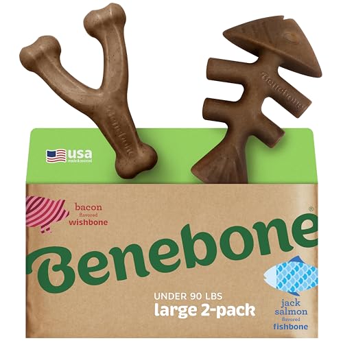 Benebone 2-pack Fishbone/Wishbone Durable Dog Chew Toys, Dog Bones, Large - size: Large, style: Fishbone/Wishbone