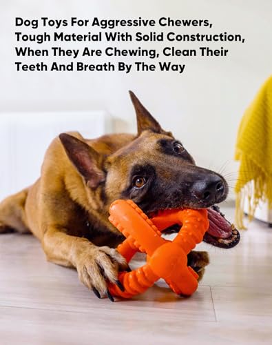 Deeow Natural Rubber Dog Tug Chew Toy for Aggressive Chewer-Orange