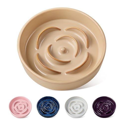 vancasso Ceramic Slow Feeder Dog Bowls, 0.6 Cup Puzzle Dish for Small Breed - color: Khaki, size: S - 0.6 Cups