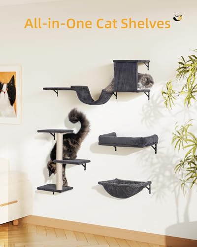Aechonow Heavy Duty Cat Wall Shelves for Large Cats, 5-in-1 Cat Furniture