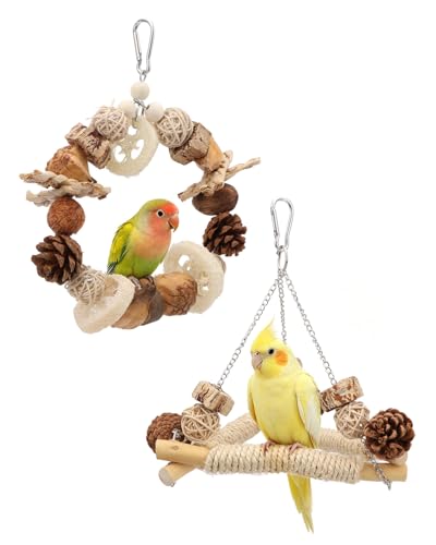 Hypeety Bird Swing for Cage Sisal-Wrapped Wooden Perch with Chew Toys
