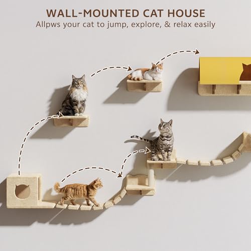 26-in-1 Cat Wall Shelves with Cat Tree, 40''L Tunnel, Moon, Beige - color: Beige, size: 26-in-1