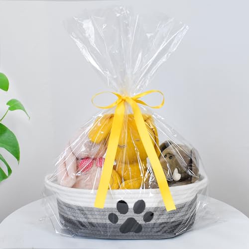 Small Woven Dog Toy Basket with Handle, Cute Paw - color: 3 Color-White Grey