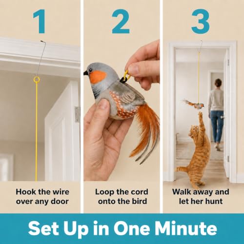Hanging Bird Cat Toy for Indoor Cats, Motion Activated Chirping with Catnip