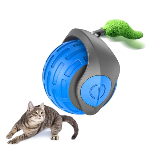 Interactive Cat Toys for Indoor Cats,The 3rd Generation Agile Moving Cat Ball with Elastic Mesh Tail,Automatic Kitten Toys for Bored Indoor Adult Cats,Motion Activated (Blue)