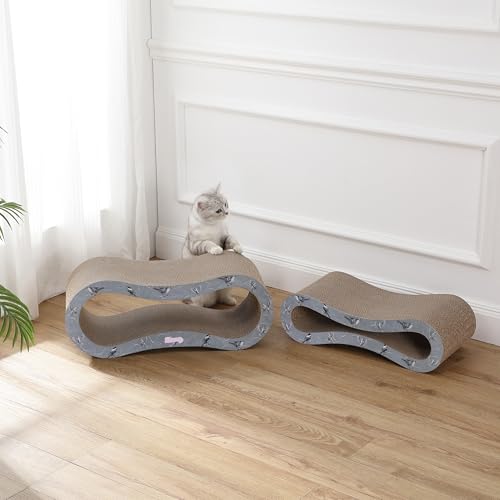CSR1014E Suvi 26" Modern Cardboard Infinity 2-in-1 Lounge Bed Cat Scratcher with Catnip, Winter Sparrow - color: Gray