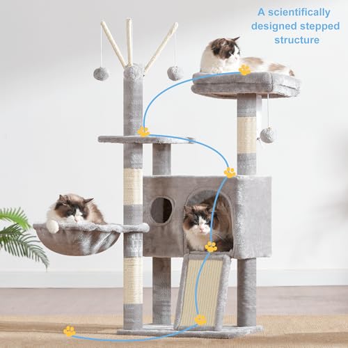 Hey-brother Cat Tree Tower with Removable Toys, Scratching Posts, MPJ008SW - color: Light Gray