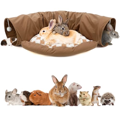 BWOGUE Bunny Tunnel Bed, Collapsible Rabbit Tunnel Hideout with Mat, Coffee - color: Coffee