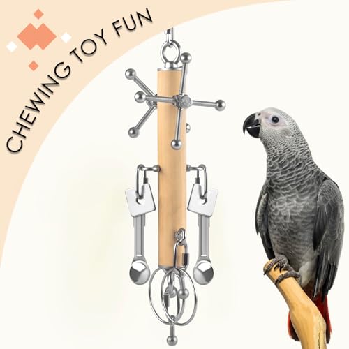 KATUMO Bird Toys, Parrot Pull Spoons, Spinning Toys for Small to Large Parrots - color: Yellow+Silvery