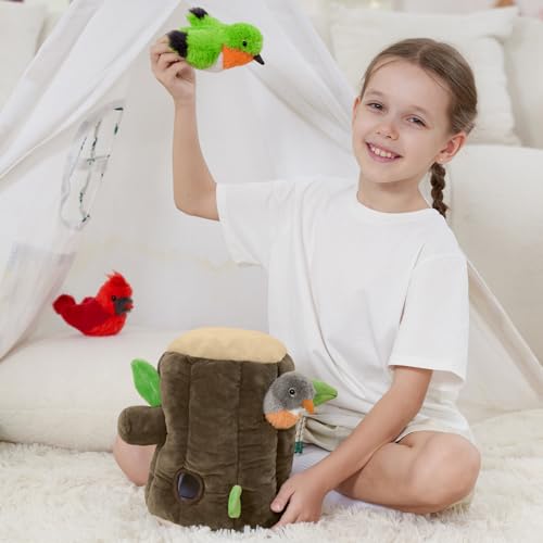 Bird Stuffed Animal Set, Treehouse Plush with 3 Birds & Egg, 12" - style: Bird Treehouse