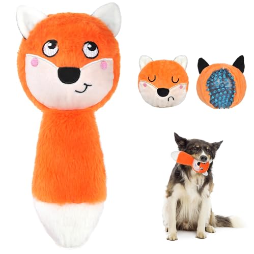 Fida Squeaky Dog Toys for Aggressive Chewers, 3 in 1, Tough Dog Ball - color: Orange Fox