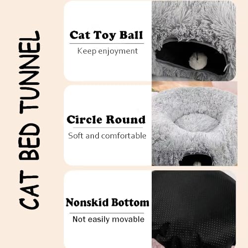 Cat Bed Tunnel Tube Toy Grey Plush - color: Grey Plush O