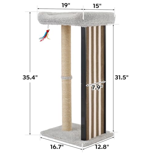 Veehoo 35" Tall Cat Scratching Post for Indoor Cats, Sturdy Cat Scratch Pad