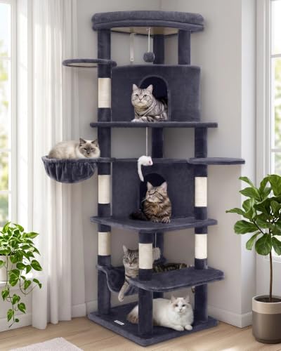 Globlazer 66in Corner Cat Tree Tower for Indoor Large Cats, C66, Dark Grey - color: Dark Gray, size: 66inch