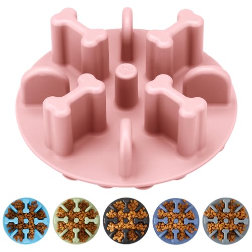 Soft Silicone Anti-Choking Puzzle Slow Down Eating Feeder Insert for Dogs, Compatible with Regular Elevated Dog Bowls - color: Pink, size: Large