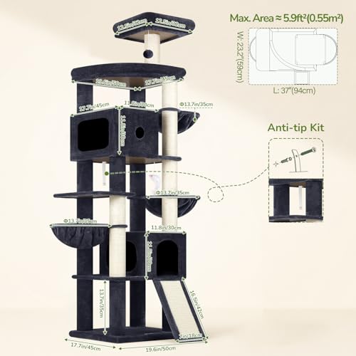 Globlazer Cactus Extra Tall Cat Tree for Large Cats, Heavy Duty Tower, F83C - color: Dark Grey