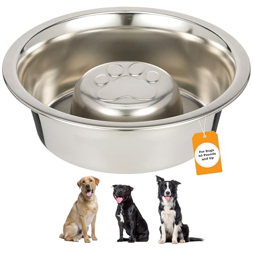 Neater Pet Brands Stainless Steel Slow Feed Dog Bowl for Fast Eating Large Breed, Metal Slow Feeder Dog Bowl Fits in Large Neater Feeders, for Puppy or Dogs (>40 lbs), 3 Cup Food Capacity - size: 3 Cup - Standard