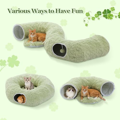 PEQULTI Green Donut Cat Tunnel Bed Washable Plush Mat for Multi Small Pets - color: Green