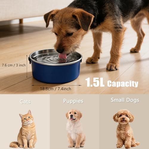 Dog Water Bowl No Spill, 1.5L/50oz Stainless Steel Slow Water Bowl for Dogs, Spill Proof Dog Bowl with Anti-Splash & Non-Slip, Slow Drinking Water Bowl Dispenser for Messy Drinkers (Blue) - color: Blue