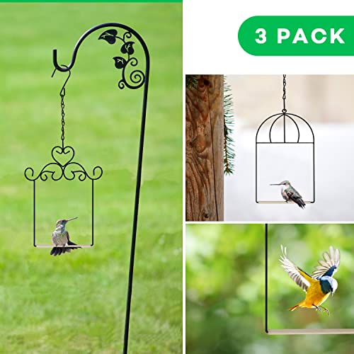 MIXXIDEA 3PK Hummingbird Perch, Hummingbird Swing with Metal Frame, Bird Swing with Wooden Dowel and Hanging Chain,Suitable for Hanging Indoor,Outdoor, Lawn,Patio,Garden - size: 3PK