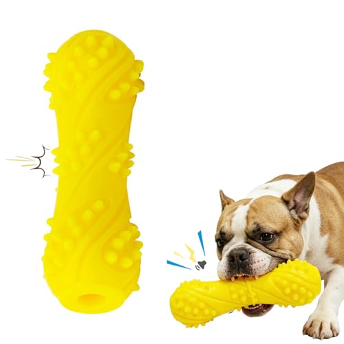 Dog Toys for French Bulldogs, Interactive Squeaky Dog Chew Toys for Aggressive Chewers, Natural Rubber Dental Teething Toys for Small to Medium Dogs, Yellow