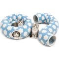 Cat Tunnel Bed with Washable Cushion for Indoor Cat, Donut Cave Tube Toys for Kitten Puppy Rabbit, Blue - color: Blue