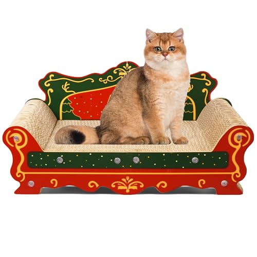 COOZMENT Scratching Sofa, Couch Shaped Thick Scratching Cardboard, Lounge Bed for Indoor Rest&Play, Sofa Scratcher Pad (Red, 23" L X 12.2" W X 10.7" H) - color: Red