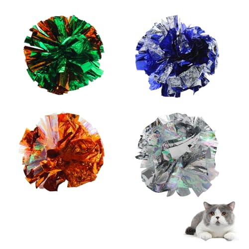 Andiker 3.54inch Mylar Cat Crinkle Balls, 4pcs Colorful and Sparkling Crinkle Ball Lightweight Easy to Carry Cat Ball Toy Interactive Cat Toys for Indoor Cats to Kill Time and Keep Fit (Mixing Color) - style: Mixing Color