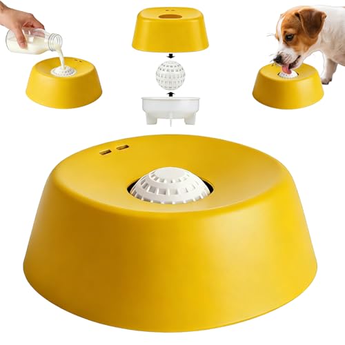 Slow Feeder Dog Bowls for Liquid Treat,Dog Licking Bowl with Rolling Balls,Calming Lick Bowl, Dog Lick Ball Bow for Wet Food Bone Broth & Yogurt for Large Medium Small Puppy Breeds (Yellow) - color: Yellow