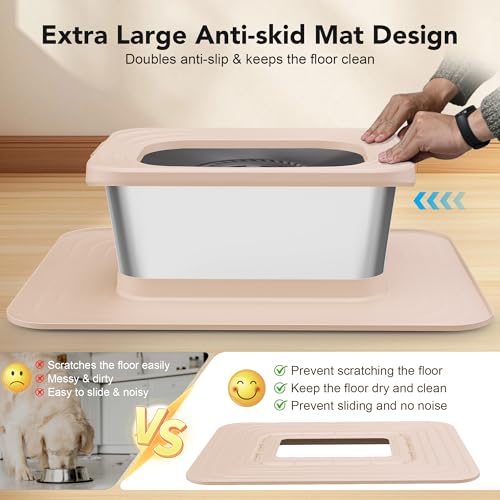 Decflow 10L Stainless Steel Dog Water Bowl, No Spill Anti-Splash Bowls - color: Beige