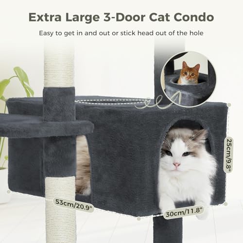 PAWZ Road 72" Cat Tree, Tall Cat Tower with Hammock& Condos for Large Cats - color: Dark Gray, size: 72"