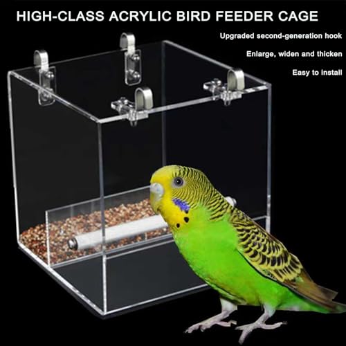 Automatic Acrylic Bird Feeder No Mess Bird Feeder Cage for Small Birds - size: L: 6.2" x 6.3" x 6.3"