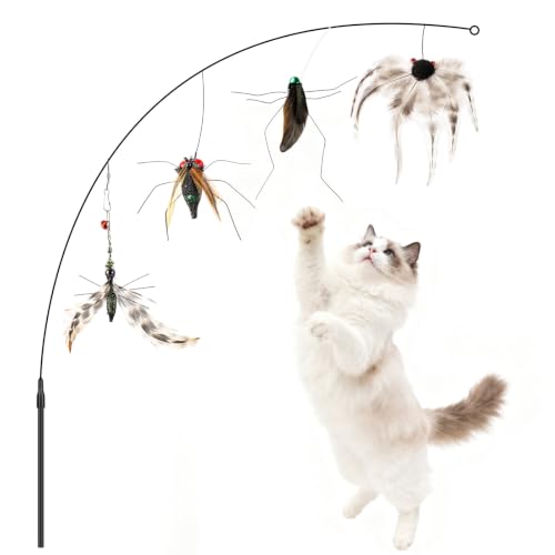 Cat Wand Toy, 4PC Flying Bug Toys for Cats(4PC Bug Refills + 1PC Cat Wand) - size: 4pcs Bug Refills + 1pc Cat Wand