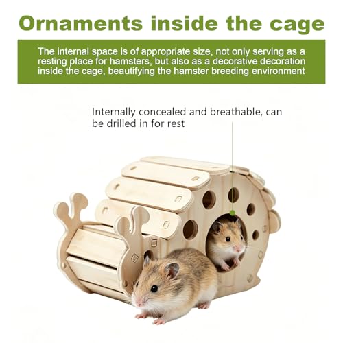 3 Pcs Wooden Hamster Platform Set,Snail‑Shaped Hideout with Climbing Ladder - color: N