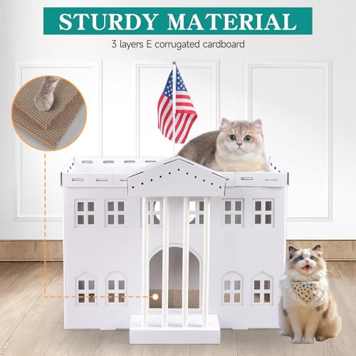 EARTHSON White Cardboard Cat Houses for Indoor Cats, Cat Scratcher House, Cat Play House, Cat Scratcher Box